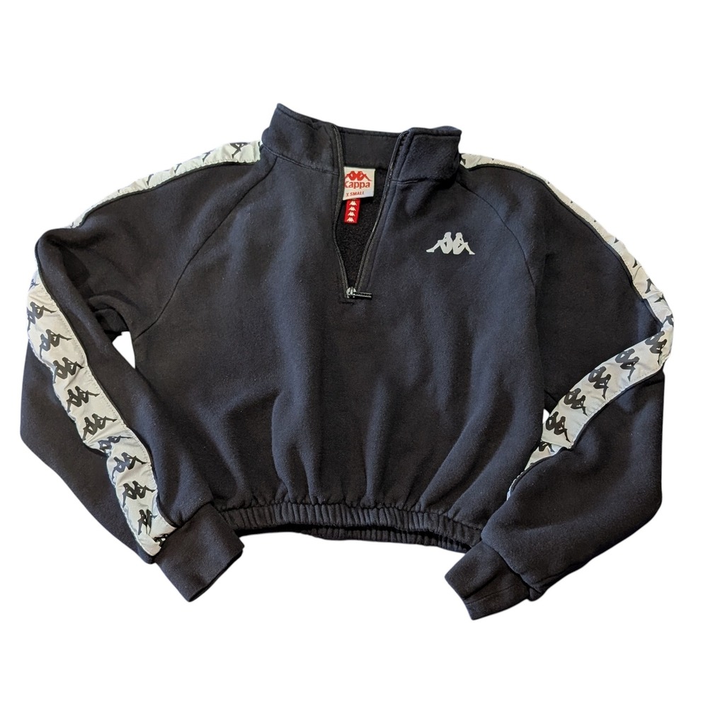 Kappa Black Cropped Quarter Zip Sweatshirt Women's X Small Logo Tape Athleisure